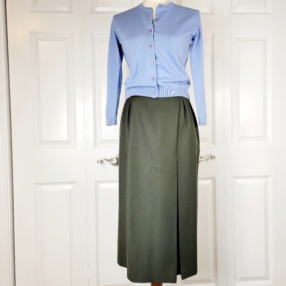 Vintage Beltrami Olive Green 100% Wool Pleat Skirt SZ M - Picture 2 of 16